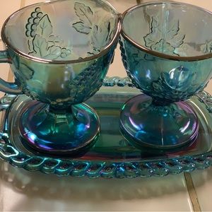 Blue Indiana Carnival glass sugar creamer and tray! 3 pieces